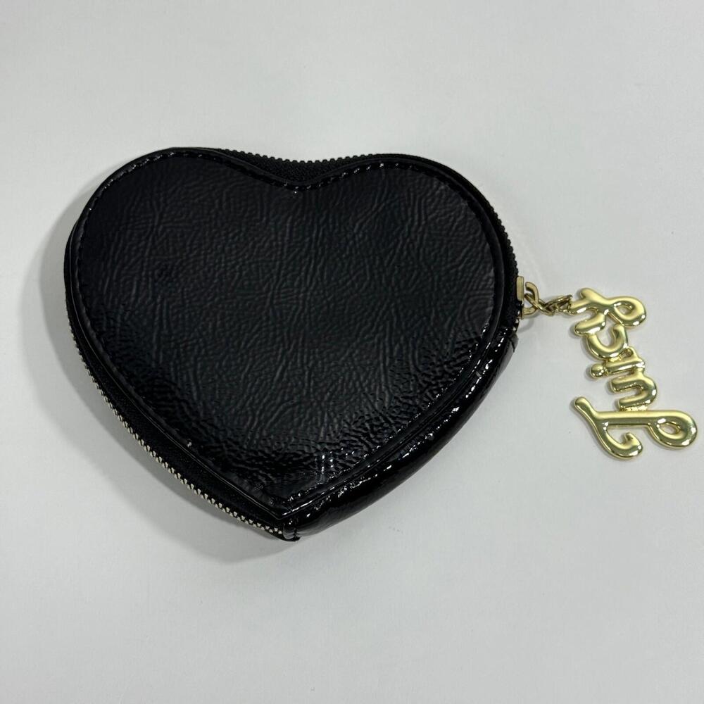 Juicy Couture Black Patent Faux Leather Zip Around Heart Shaped Coin Purse - Picture 6 of 7